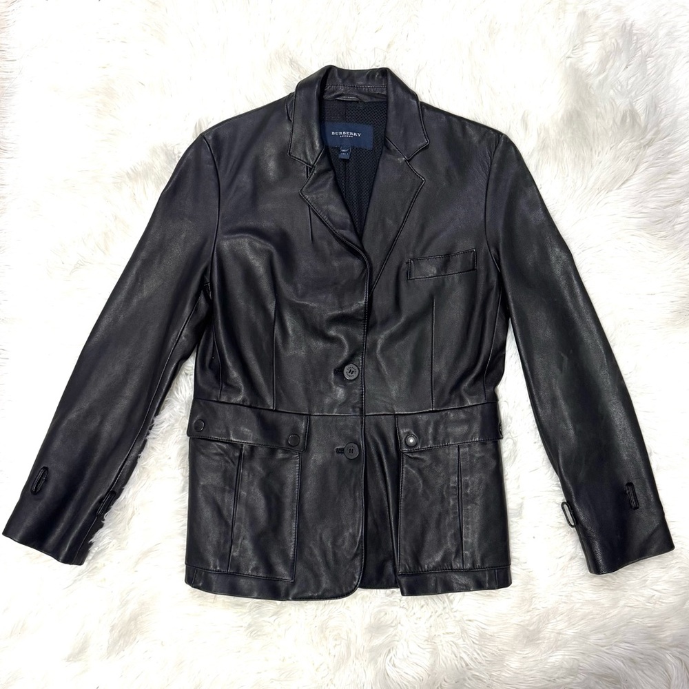 Vintage Burberry London 100% leather Authentic Black Leather Blazer
